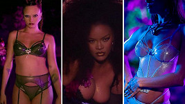 Rihanna s Irinou a Carou během zpěvaččiny módní show. 