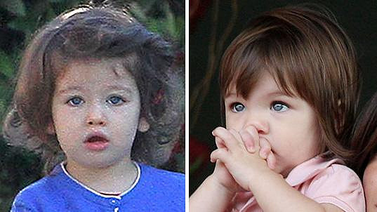 Vlevo Wyatt Isabelle Kutcher (2) a vpravo Suri Cruise jako malá holčička.