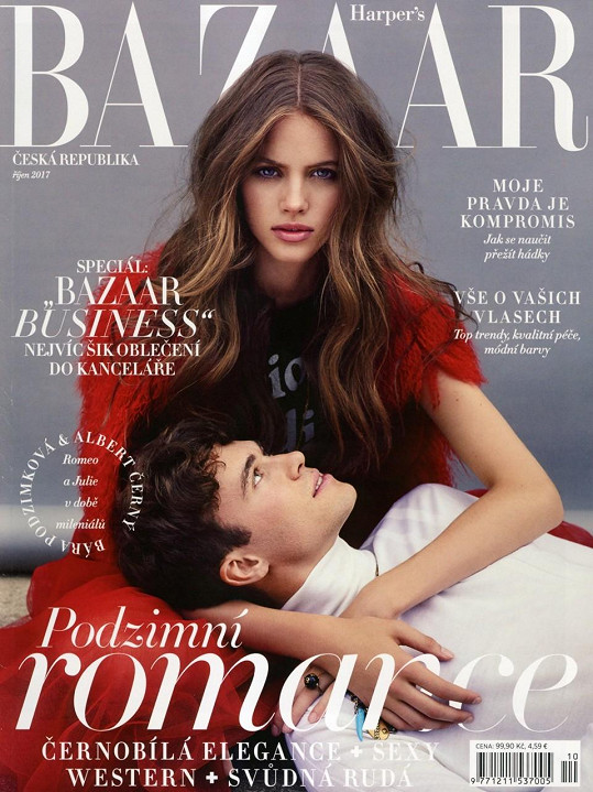 Bára Podzimková se svým partnerem Albertem Černým na obálce Harper's Bazaaru 