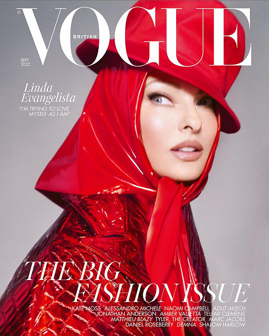 Linda Evangelista na obálce britského Vogue pro měsíc září. 