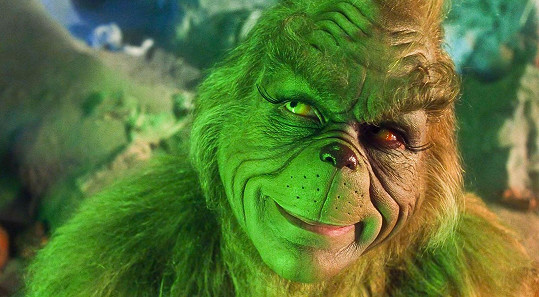 Grinch má ve filmu oči zelené, v jedné ze scén je ale vidět hercovy hnědé oči. 