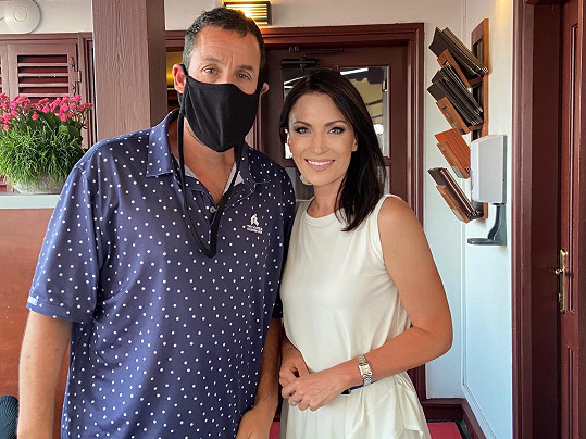 Partyšová met Sandler in a restaurant in Prague's Lesser Town.  He didn't even take off the veil for the photo shoot.