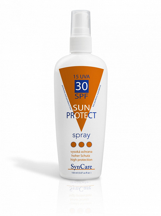 Sun Protect Spray SPF 30, voděodolný přípravek bez parfemace pro vysokou úroveň ochrany pokožky při opalování s kombinací fyzikálního a hybridního UV filtru
