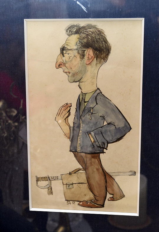 Karikatura mladého umělce v době jeho vojančení v AUSu.