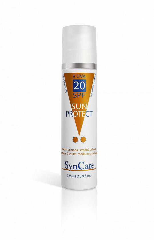 Sun Protect SPF 20, Voděodolný přípravek bez parfemace pro střední úroveň ochrany pokožky při opalování s čistě fyzikálním UV filtrem. Je vhodný pro děti do 3 let a pro osoby s citlivou pokožkou