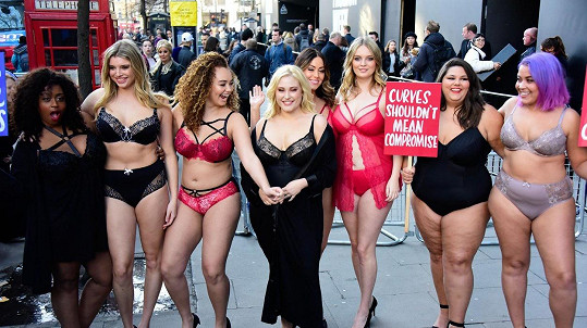 Hayley Hasselhoff (blondýna uprostřed) řídila protesty proti nedostatku plus size modelek.