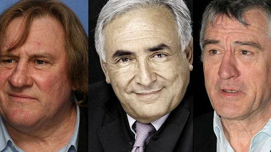 Podobají se Dominique Strauss-Kahnovi (uprostřed)? Vlevo Gérard Depardieu, vpravo Robert De Niro.